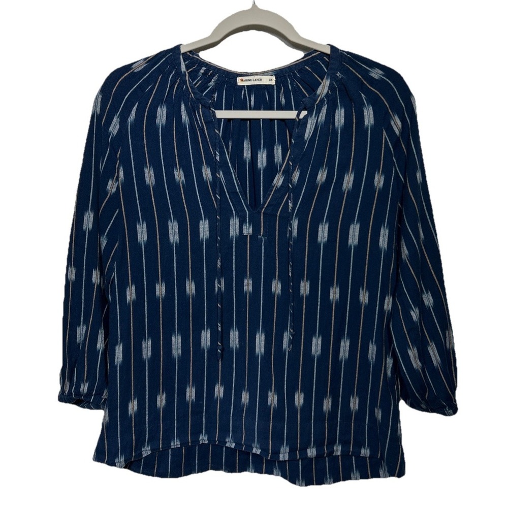Marine Layer Penny‎ Blouse Blue Ikat Women's Size XS Retail: $110 Boho